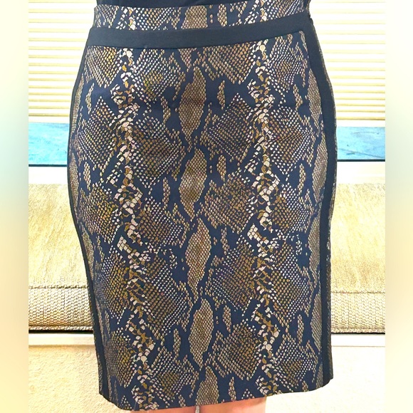 Diane Von Furstenberg Python Print Navy Khaki Pencil Skirt - Picture 1 of 6